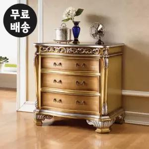 블랑 엔틱 3단 서랍장 협탁 마호가니 원목 (골드실버)