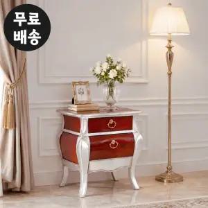 세린 마호가니 원목 엔틱 실버 2단 협탁 미니 서랍장