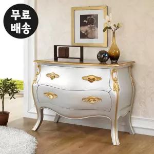 안방 엔틱 서랍장 원목 낮은 2단 체스트 옷 서랍 실버