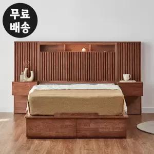 세브 고무나무 원목 침대프레임 서랍 퀸사이즈_협탁2