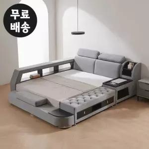 웨드 패브릭 수납 침대프레임 C형 퀸사이즈 그레이