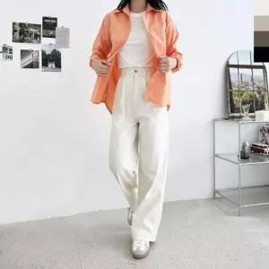 코튼 데일리핏 세미와이드 여성 핀턱 루즈핏 반밴딩