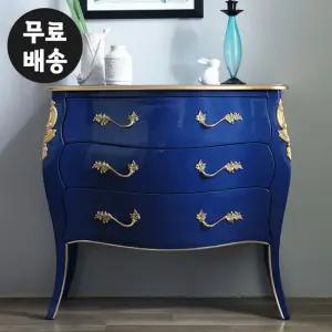 델피 원목 서랍장 엔틱 3단 체스트 서랍 거실(블루)