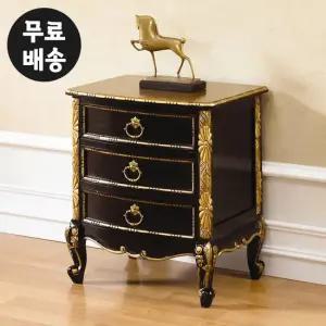 미 마호가니원목 블랙 골드 엔틱 높은 침대 3단 협탁