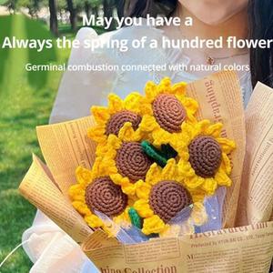 크로셰꽃다발 3개 세트 해바라기 손뜨개 꽃다발 뜨개질 장식 스승의 어머니의 생일 선물