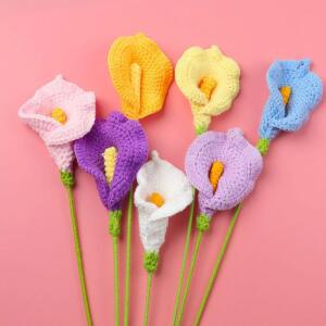 크로셰꽃다발 1P 인공 칼라 니트 크로 뜨개질 백합 꽃다발 크리 에이 티브 식물 파티 장식 선물