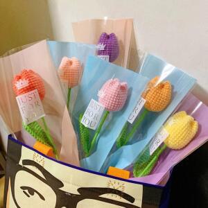 크로셰꽃다발 수제 인조 장미꽃 손뜨개 웨딩 신부 부케 여자친구 아내 연인을 위한 DIY 선물