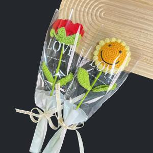 크로셰꽃다발 인공 니트 수제 크로셰 해바라기 장미 꽃다발 결혼 생일 졸업 선물