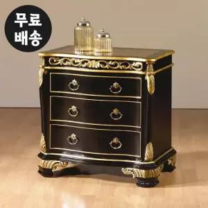 블랑 엔틱 3단 서랍장 협탁 마호가니 원목 (블랙골드)