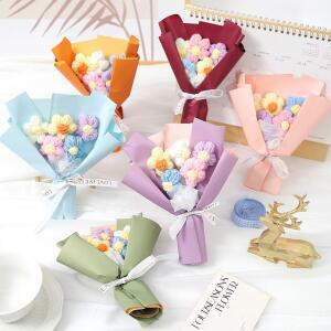 크로셰꽃다발 3Pcs 18cm 인공 크로셰 꽃다발 수제 기념일 장미 어머니의 발렌타인 데이 생일 선물
