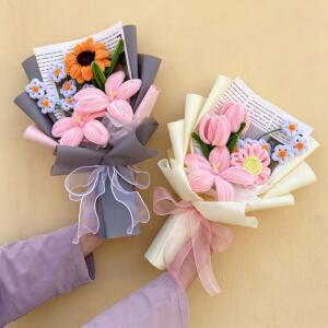 크로셰꽃다발 인공 니트 수제 크로셰 꽃다발 결혼 생일 졸업 선물
