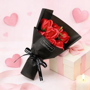 크로셰꽃다발 장미 인공 꽃다발 발렌타인 데이 선물 여자친구 장식 어머니의 DIY 장식품