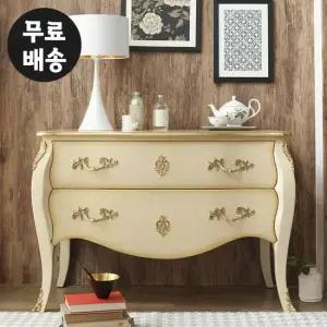 차드 원목 서랍장 엔틱 2단 와이드 서랍(빈티지크림)