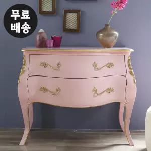 델피 원목 서랍장 엔틱 2단 체스트 서랍(핑크/900)