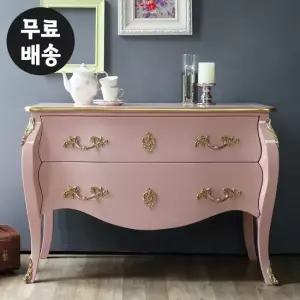 차드 원목 서랍장 엔틱 2단 체스트 와이드(핑크/1100)
