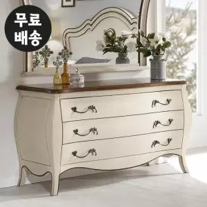 프렌 원목 서랍장 엔틱 와이드 3단 체스트(아이보리)