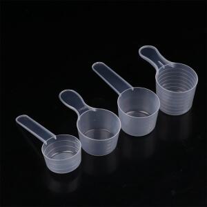 10 개/대 스케일이있는 측정 숟가락 30/50/60/70ml 투명 플라스틱 우유 분말 주방 베이킹 컵