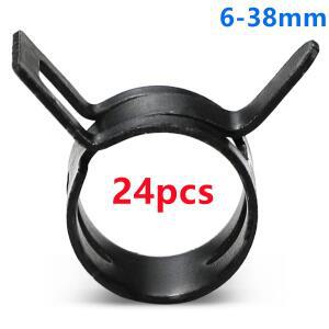 진공 연료 호스 클램프, 블랙 용수철 라인 수도관 에어 튜브 패스너 클립, 스틸 핀치 6-38mm 파라솔 24 개