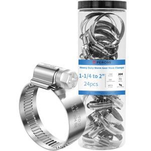 24 Pcs 호스 클램프 304 스테인레스 스틸 32-50mm 조정 가능 독일 웜 기어 미니 금속 파이프 연료 라인 헤