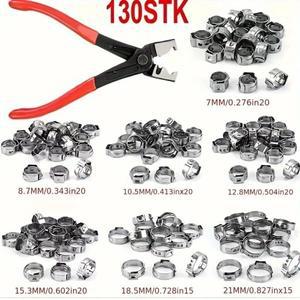 130개 단일 이어 클램프 5.8-21mm 모음 세트  1개 호스 플라이어