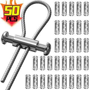 50x 스틸 와이어 슬링 클램프 이중 구멍 금속 구리 클립 스테인레스 로프 도구 1.5-2.5mm 용 액세서리 고정