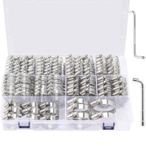 175PCS 스테인레스 스틸 호스 클램프 조합 조정 가능 1/4 -2 웜 기어 자동차 연료 파이프 라인에 적합
