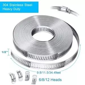 304 스테인레스 스틸 호스 클램프 구색 키트 DIY 대형 조정 가능한 웜 기어 밴드 금속 달아서 9.8-34.4