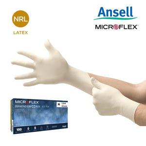 [안셀] Microflex 다이아몬드 그립 플러스 라텍스 일회용 작업용장갑  63-754