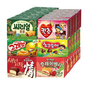 오리온 초코파이 78g+후레쉬베리 56g+초코송이 50g+고래밥 46g+칸쵸 54g+씨리얼 42gx각5개(총30개)