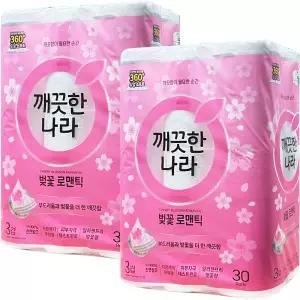 깨끗한나라 허브가든 벚꽃 프리미엄 3겹 화장지 27m 30롤 2팩 (60롤)