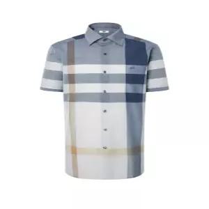 닥스 남성 25SS [COOL BLEND] 울 혼방 라이트블루 체크 워셔블 반팔 셔츠 DMSH5BC12B1