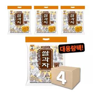 미왕 눈꽃허니 대용량 쌀과자(802g) X 4봉지 눈꽃쌀과자 판촉용 선물용 개별포장 크리스피