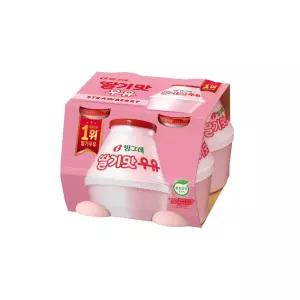 빙그레 딸기맛 우유 240ml 4개(1묶음)/냉장배송/단지우유