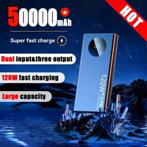 보조배터리 초고속 충전 배터리, 대용량 디지털 디스플레이 외장 아이폰  용, 50000mAh, 120W
