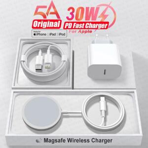 애플 오리지널 Magsafe 무선 충전기 아이폰 15 14 13 12 11 프로 맥스 SE 미니 X XS XR 8 플러스 고속 충전 타입 C 라이트닝 케이블