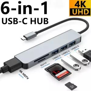 6-in-1 USB-C 허브 4K HDTV 비디오 출력 USB 3.0 5Gbps USB 2.0 SD TF 카드 리더 멀티포트 어댑터