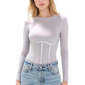Ladies Men story 여성용 코르셋 티셔츠 바디수트 슬림핏 긴소매 상의 화이트 헤더 XL