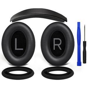 보스 콰이어트컴포트 45 (QC45) /QC35 QC35II /QC SE 무선 헤드폰용 소울윗 교체 키트 이어 패드 쿠션 + 헤드밴드 실리콘 스웨트 커버 - 블랙