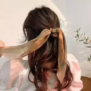 프린트 곱창 헤어 끈 긴리본 리본 머리 끈 데일리 포니테일