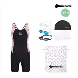 [롯데백화점]레노마 여아동 플라워 X백 3부 반신수영복 수경수모세트 GS2G863SET_BK