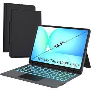 삼성제품호환 S10 FE+ 13.1인치 키보드 케이스 - 스마트 터치패드가 있는 폴리오 콤보 7 컬러 백라이트 태블릿 북 커버 FE 플러스 13.1
