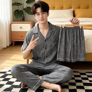 남성 여름 집 잠옷 녹색 옷 반팔면 3 종 세트