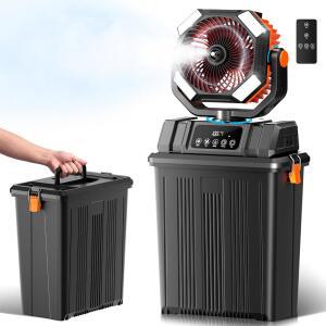 ETHOLZON 40000MAH 실외용 미스트 팬 15L 대형 탱크 휴대용 리모컨 및 LED 조명이 장착된 배터리 구동 실외 미스터 캠핑 파티오 뒷마당을 위한 넓은 270 커버