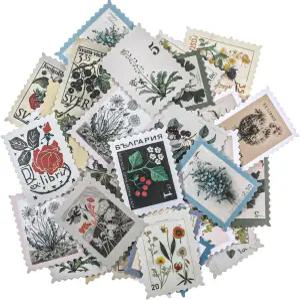 스크랩북용 46 PCS 빈티지 우표 스티커 에스테틱 식물 장식 레트로 정크 저널 플래너 노트북 DIY 공예품 병