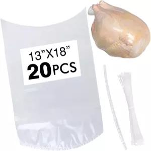 20팩 3x8인치 가금류 수축 봉투 치킨 백 투명한 열 랩 냉동고 20개의 지퍼 닭 토끼를 위한 실리콘 빨대