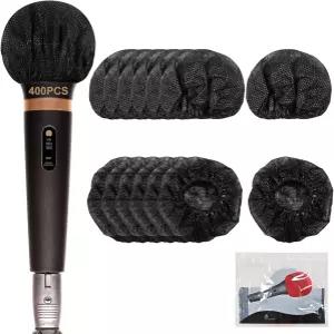 400 PCS 일회용 마이크 커버 개별 포장 검은색 부직포 윈드스크린 팝 필터 노래방용 위생 탄성 프로텍터