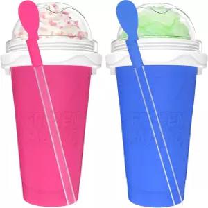 2PCS 슬러시 메이커 컵 DIY 매직 스퀴즈 주스용 스무디 우유 및 스크림 제조용 친구용 빨대 포함 더블