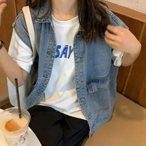 데님 자켓 여성 오버핏 반팔 청자켓 캐주얼 아우터 블루진 셔츠