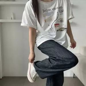반팔티 여성 여름 롱티셔츠 XL 심플 프린팅 데일리 반팔