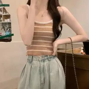 [콩심팥심]여성 나시티 민소매 스트랩 배색 줄무늬 레이어드 홈웨어